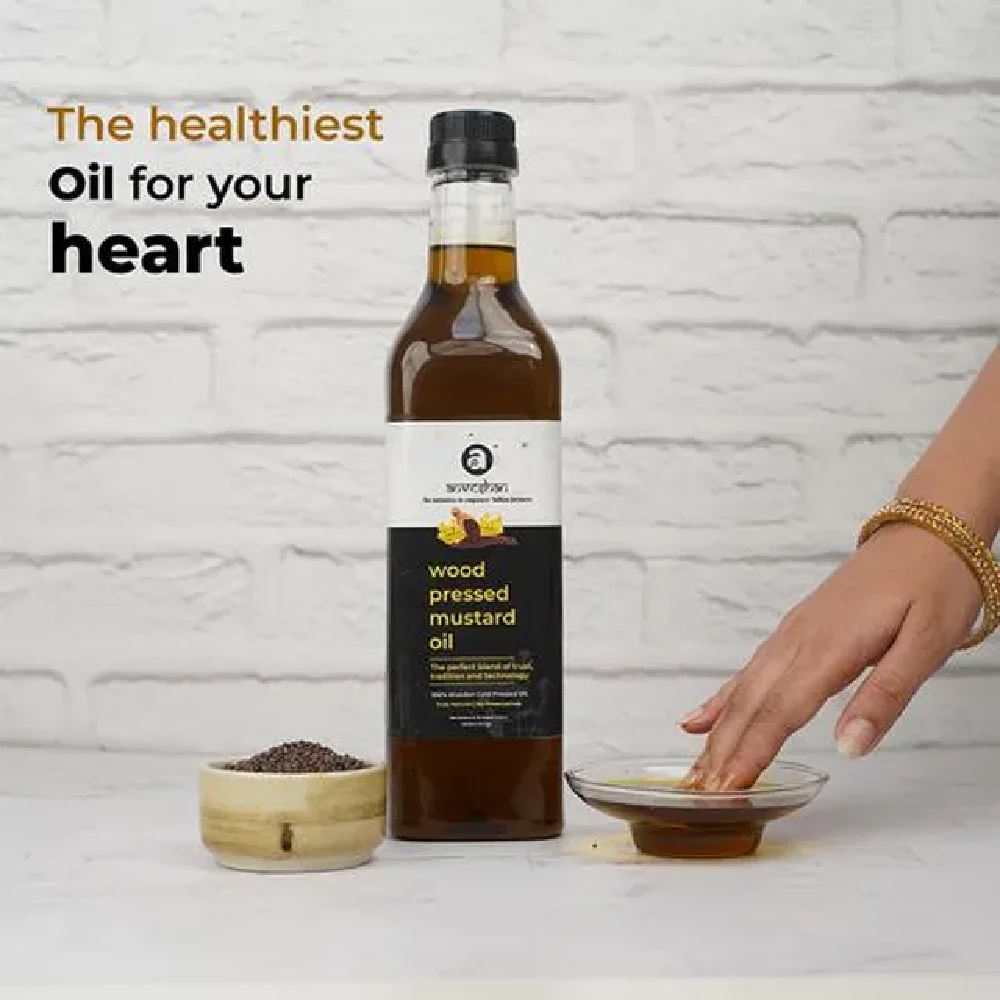 Anveshan Wood Cold Pressed Kachi Ghani Black Mustard Cooking Oil, 1 L Plastic Bottle-8.webp